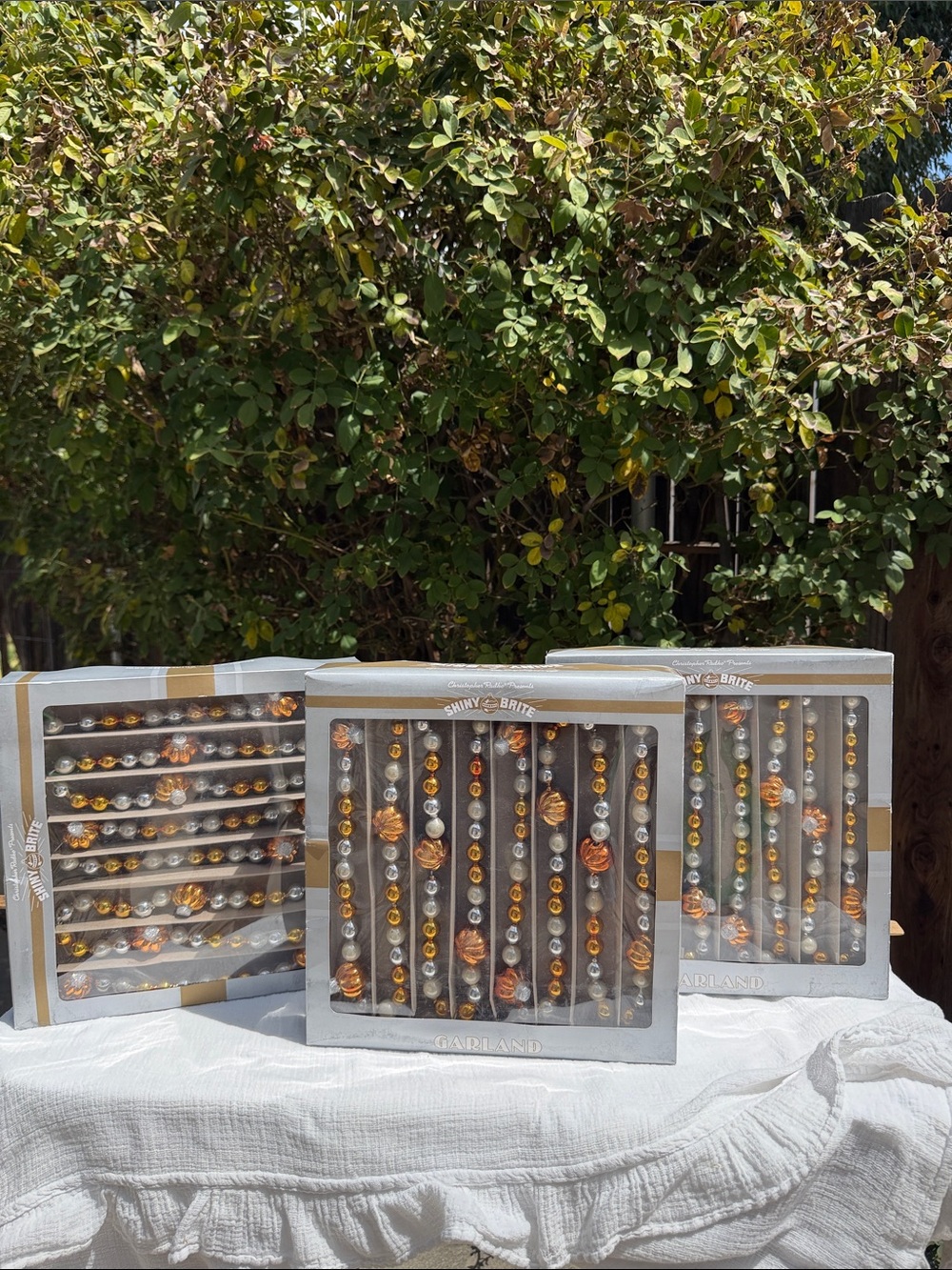 x3 RADKO Shiny Brite GLASS GARLAND 7ft/14ft Set Pumpkin Orange Gold Silver Fall